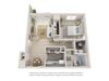One bed, one bath floor plan. One bedroom, one bathroom three dimensional floor plan.